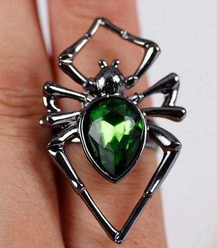 Green crystal spider - spider, ring