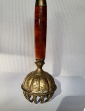 Unusual vintage brass claw bell / temple or prayer bell with wooden handle