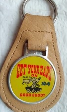 VINTAGE Keyring Leather Look Beige Get Your Ears On 10/40 Good Buddy Radio Stati