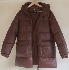SAINT & SINNER (UK8) N/M ~ FAUX LEATHER PUFFA COAT WITH HOOD ~ BROWN