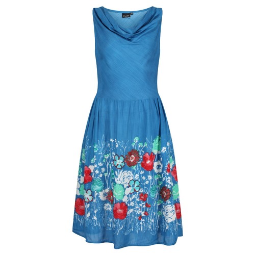Blue floral swing dress - blue,