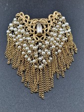 Vintage Gold-tone Fringe Brooch Faux Pearls SPHINX