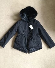 Zara Black Padded Hooded Short Parka Water Resistant Coat Size L UK 14 # P46L