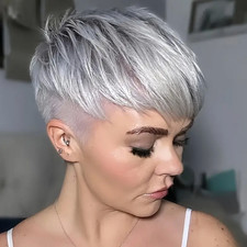 Women'S Brazilian Remy Human Hair Wig - Natural Grey Pixie Cut with Bangs, 150%