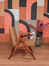 Scandinavian Armchair Brown Natural Wool Space Age Design 1960s