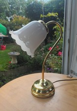 Vintage Bhs Lacquered Brass Swan Neck Table Lamp With Milk Glass Shade