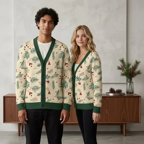Pine holly christmas cardigan - holly,