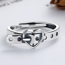 Vintage Heart Belt Adjustable Ring 925 Sterling Silver Girls Women Jewellery UK