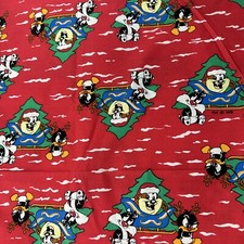 VINTAGE COTTON FABRIC WARNER BROS TAZ TASMANIAN DEVIL LOONEY Red 45”x140”