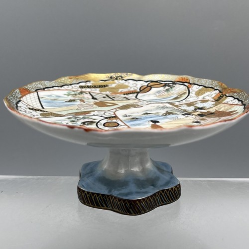 Antique kutani footed dish - footed,