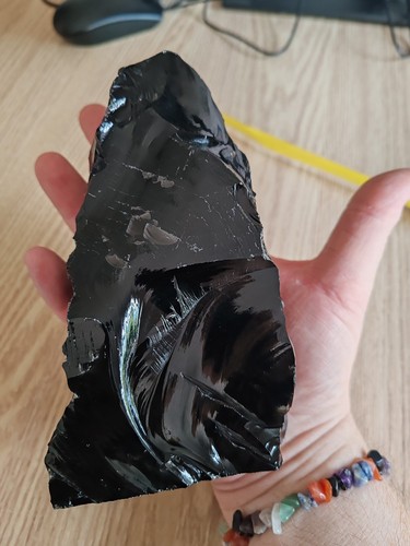 Natural black obsidian - black, rough