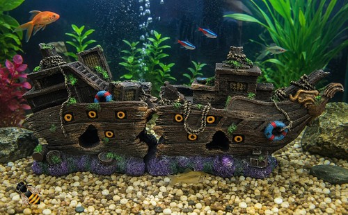 Galleon rocks aquarium - on,