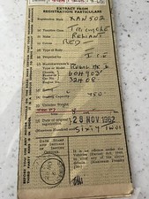 Reliant Regal Tricycle 1962 log book scrapped car Memorabillia Collector Item