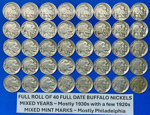 Buffalo nickels roll lot 40 - buffalo,