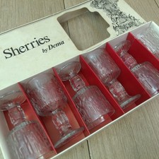 Sherry Glasses by Dema Sherries Set 6 Bark Design in Box Liqueurs 1980s Vintage