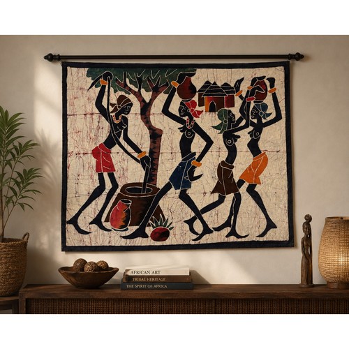 Vintage african batik village - vintage,