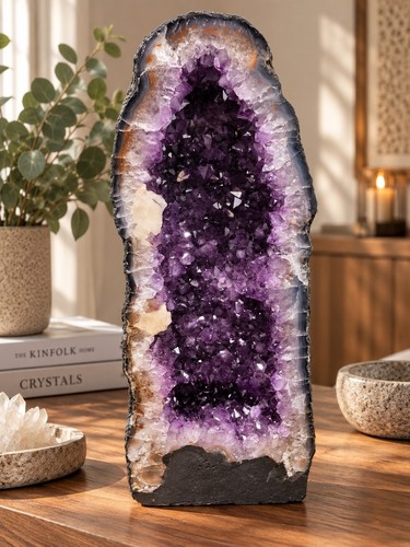 Tall amethyst crystal geode - crystal,