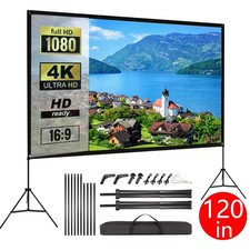 120" Projector Screen w/Tripod Stand Portable Home Outdoor Movie Screen 16:9 4K