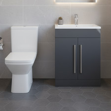 Matt Grey 600mm Vanity Unit Chrome Handles & Close Coupled Toilet Bathroom Suite