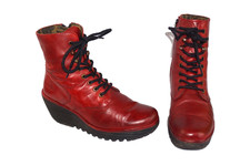 FLY London red leather zip & lace ankle boots UK 8. EU 41. Boxed