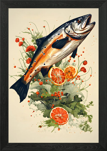 Vintage salmon framed wall art - salmon,