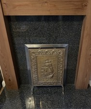 Vintage Footed Brass Fire Screen Fire Guard Nautical Ship Themed