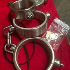 Stainless Steel Handcuffs Ankle Cuffs  Bondage Punish Collar with Chain Slave