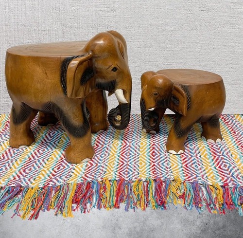 Wooden elephant stool safari - wooden,