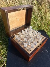 Antique Victorian Burr Walnut Chemists Apothecary Box with 30 Glass Bottles