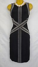 Karen Millen Pencil Dress UK12 Black Bandage Tribal Geometric Knit Cocktail