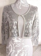 Adolfo Dominguez Women's S Small Grey 3/4 Sleeve Multi Sequined Cropped Knit Top