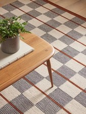 John Lewis Checkerboard Wool Blend Rug 180x120cm - Orange/Betula (Used/Dirt) B+
