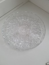 Large Vintage Heavy Clear Glass Serving Dish Platter 5 compartments 10" Dia