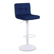 Blue Velvet Bar Stools Breakfast Swivel Barstools, WHITE Metalwork, 1, 2, 3, 4