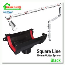 SQUARE LINE GUTTERING & FITTINGS BLACK | 114mm SYSTEM| FREEFLOW