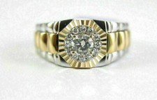 Round Cut 1.00Ct Lab-Created Diamond Men's Rolex Two Tone Ring Solid 925 Silver