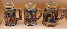 3 x Ceramic beer stein tankards with raised  design