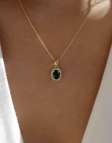 Gold green necklace - gold,