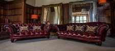 PAIR of TETRAD OSKAR GRAND & MIDI OXBLOOD RED CHESTERFIELD ANTIQUE LEATHER SOFAS