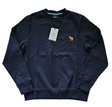 PAUL SMITH Zebra Sweatshirt Mens M Navy Blue Cotton Orange Embroidered Logo 