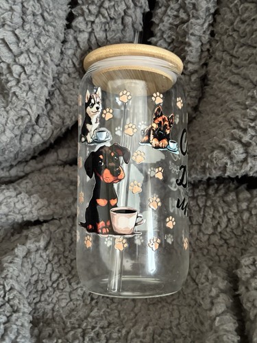 Dog designed coffee glass with - dog,