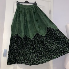 VINTAGE Womens Gypsy Boho Embroidered Skirt Large  Black Bottle Green Maxi New 