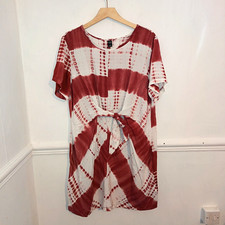 Emery Rose Womens Dress Red Size 1XL UK 18 20 Tie Dye Boho Festival Shift White