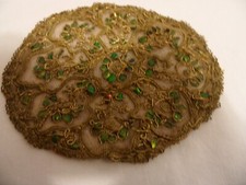 VICTORIAN DOLLS HOUSE GOLD THREAD CARPET  WITH GREEN BEATLE SHELL FLOWERS