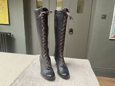 Clarks Brown Leather Victorian Gothic Lace Up Ribbon Corset Heeled Boots 4 UK 37