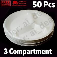 50 Pcs Plastic Plates Reusable 3 Compartment Rectangle Party Catering CD605