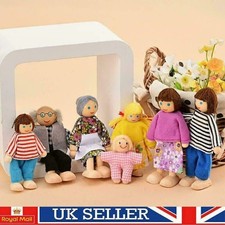 7Person Family Dolls Playset Wooden Figures for Children House Pretend Play E8Z4