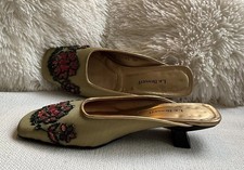 L.K. Bennett £229 Size 4/37 (38) Gold Leather/Pink Sequin Mules/Party Slippers 