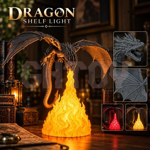 Flame breath dragon shelf lamp - dragon,