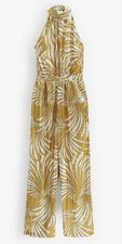 NEXT Women’s Gold Statement Sequin Halter Neck Wide Leg Jumpsuit UK Size 8 BNWT 